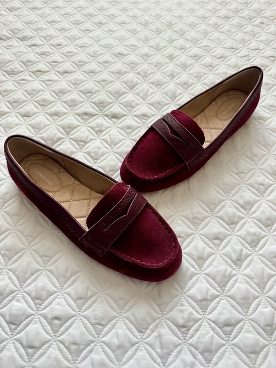 Lands' End Shoes - Lands' End Women's Burgundy Suede Slip-On Penny Loafers Flats Mocs Size 7.5 Wide